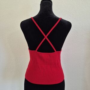 Kendall & Kylie Red Ribbed Halter Tank